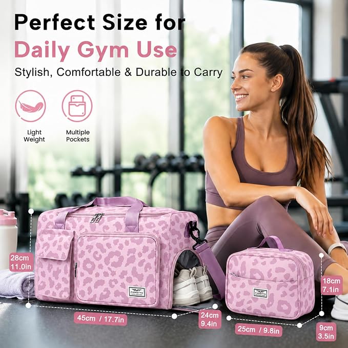 FIORETTO Women's Gym Duffle Bag with Shoes Compartment, 30L Capacity, Ideal for Travel, Gym, Sports, Duffel, Weekender
