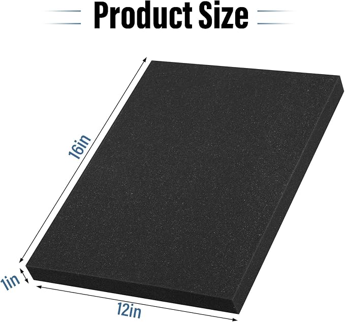 4pcs High Density Packing Foam Sheets, Black Polyurethane Foam Padding, Cushioning Foam Inserts for Cases, Shipping, Storage Drawer - 16" X 12" X 1"