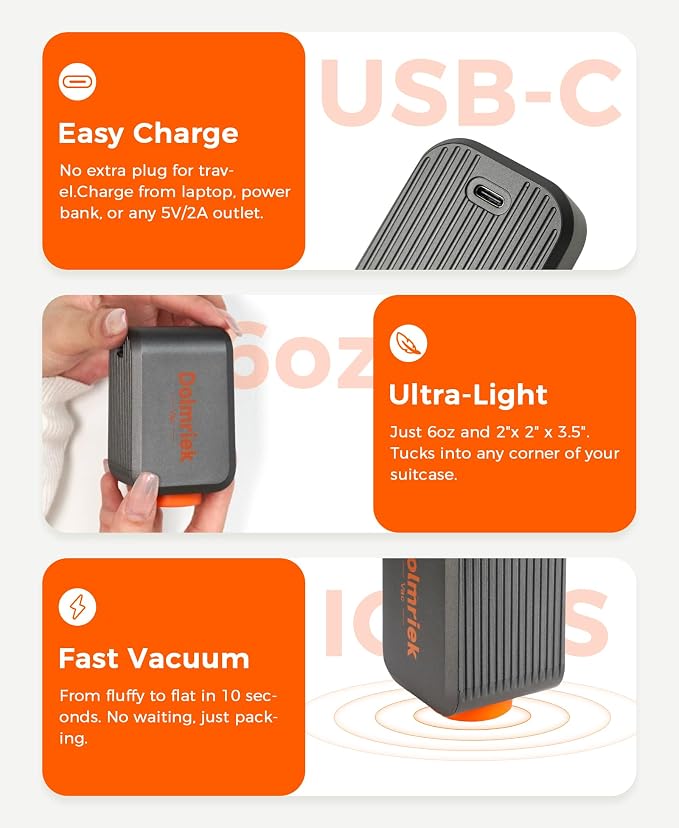 6pcs Vacuum Seal Bags for Clothing Travel, Cordless Pump, Carry-on Size Compression Packing Bags, 4000Pa Suction & 2400mAh Battery, Vacuum Storage Bags for Clothes, Luggage, Suitcase, Space Saver