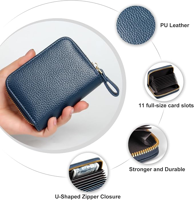 Credit Card Wallet, RFID Card Case Wallet, Zipper Card Cases Holder for Men Women, RFID Blocking, KeyChain Wallet, Compact Size Card Organizer Case for Women