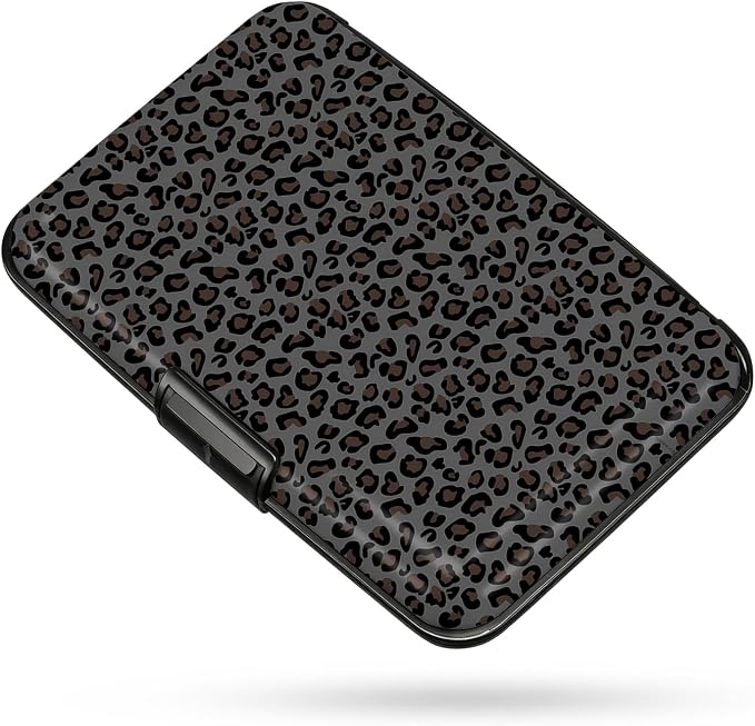 Credit Card Holder, Black Leopard, Aluminum Wallet for Women Men | ABS Business ID Case,Hard Case Large Capacity 6 Slots, Waterproof Durable ，Secure Closure Slim Small Credit Card Protector
