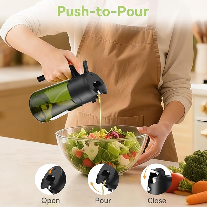 USLAI Oil Sprayer for Cooking, 16oz/470ml 2 in 1 Glass Olive Oil Dispenser Bottle for Kitchen, Air Fryer, BBQ and Salad - Black Black