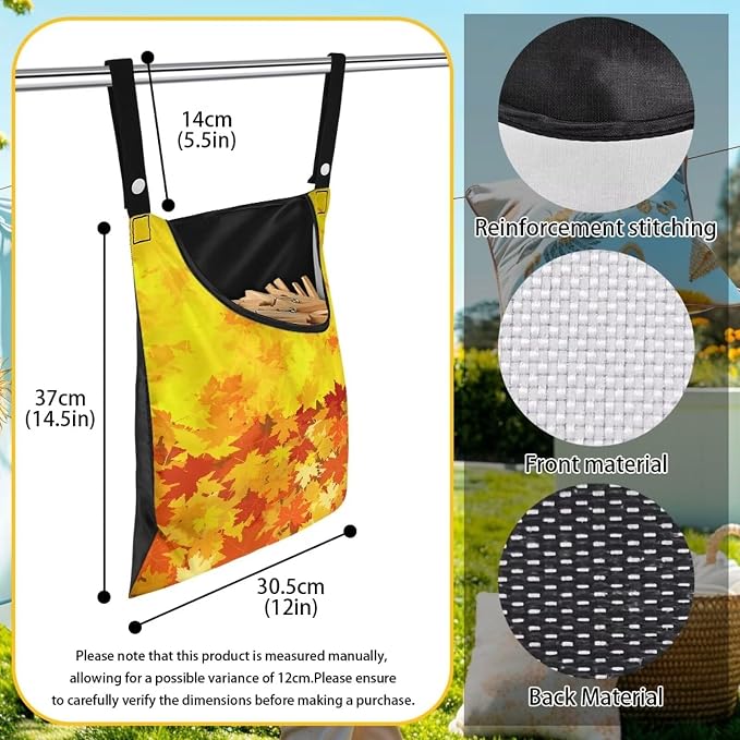 Maple Leaf Clothes Pin Bags Clothespin Bag Holder Clothespin Holder 14.5 x 12 Inch Clothespin Bag for Clothesline Outdoor Outside Laundry Room Lightweight Clothespin Bag for Easy Hang