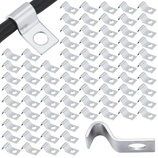 Yaocom 100 Pcs Silver Cable Wire Screw Clips 1/4 Inch, Zinc Plated Steel Clamp Outdoor Cord Clips for Wall Mounting Wire Management