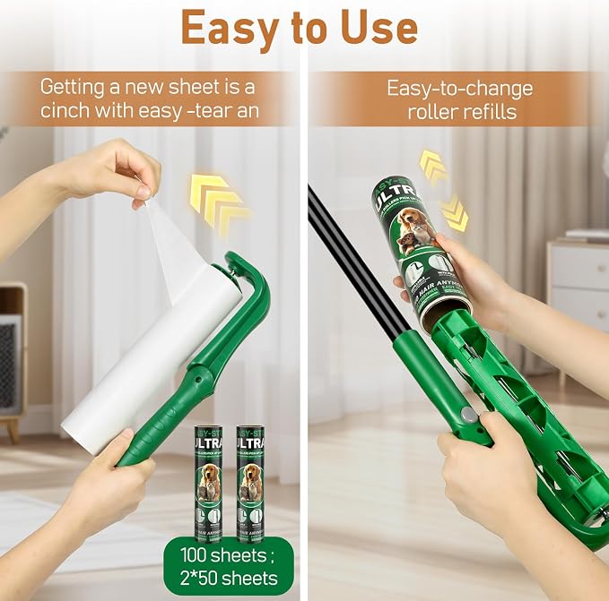 10 Inch Large Lint Roller Refills for Lint Remover,4 Rolls 200 Sheets Big Lint Roller Refill Compatible with Evercare Mega Roller Cleaning for Carpets, Furniture, Pet Hair