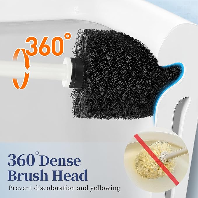Toilet Bowl Brush Holder Set: 2 Pack Modern Deep Cleaning Bathroom Toilet Scrubber with Caddy for Rv - Rim Decorative Accessories Cleaner Brushes for Toilet (C-White) 3