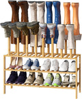 viewcare Boot Rack with Shoe Rack, Long Boot Rack Organizer Tall Boots for Closet, Bamboo Wood Shoe Shelf Storage Organizer for Entryway Small Space