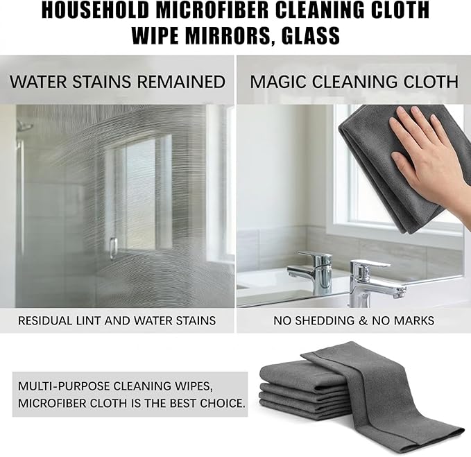 Magic Cleaning Cloth,Thickened Magic Cleaning Cloth,Reusable Microfiber Lint-Free Cloths for Kitchen, Windows, Glass, Mirror, Car, Gray (11.8×11.8 in,5)