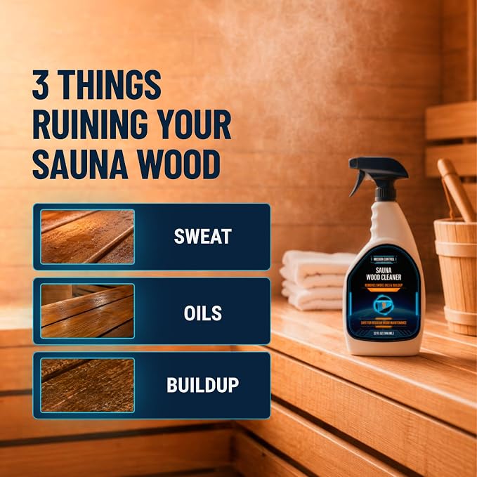 Mission Control 32 oz Sauna Wood Cleaner Spray | Removes Sweat, Body Oils & Buildup From Interior Surfaces Including Cedar - Wood-Safe Formula for Regular Sauna Maintenance