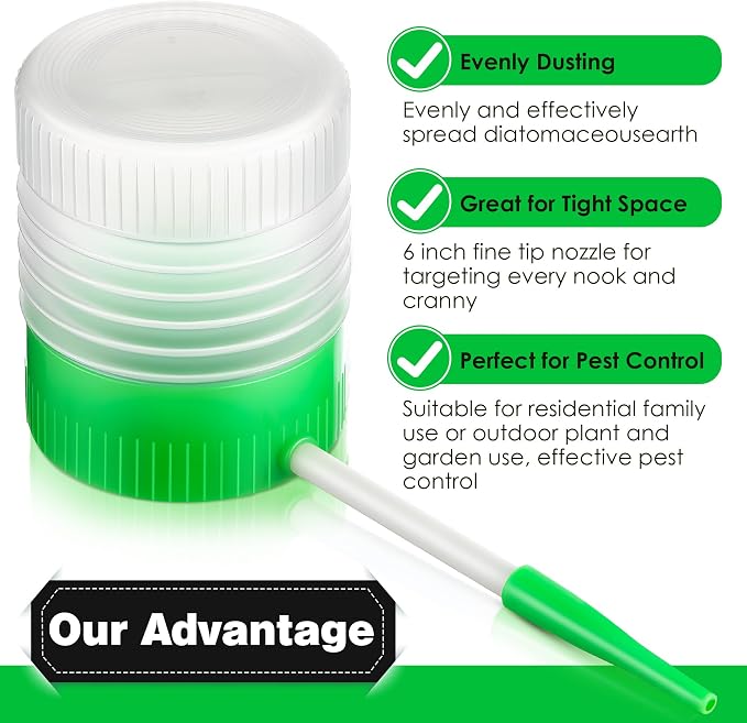Qualirey 1 Pack Diatomaceous Earth Powder Duster with 6 Inch Extension Nozzle, Diatomaceous Earth Powder Duster for Pest Control, Sprayer for Indoor and Outdoor Use | Diatomaceous Earth Powder Duster for Pest Control, Sprayer for Garden, Yard Indoor an...