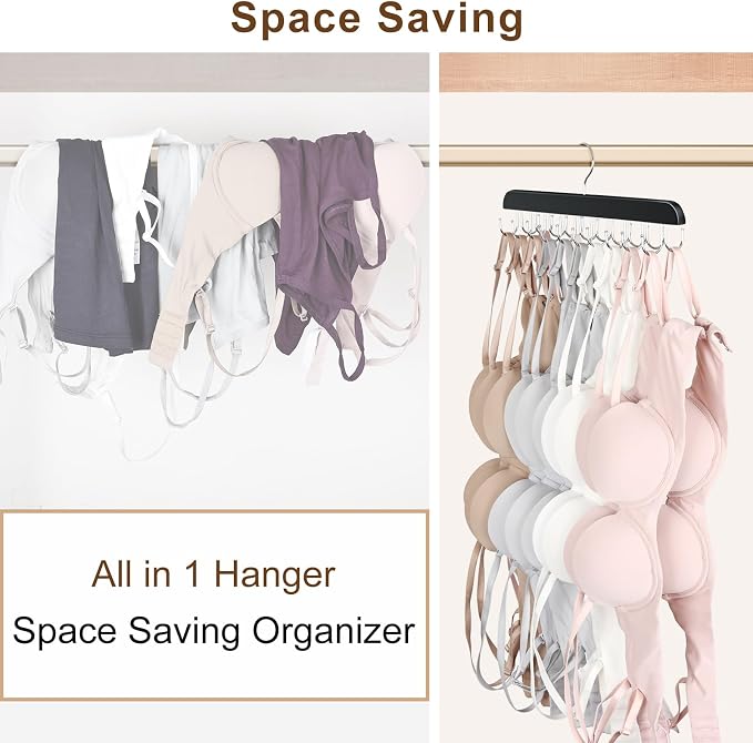 Bra Hanger for Closet Organizers and Storage,Tank Top Hangers Space Saving | Bra Organzier with 20 Foldable Hooks, Lingerie Storage Solutions Multi Hook Hanger for Dorm & Laundry Room Organization