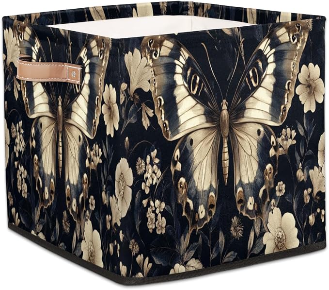 TropicalLife Flowers And Butterfly Storage Cube, 13 Inch Fabric Cube Storage Organizer Bin for Shelves Clothes, Decorative Foldable Storage Boxes
