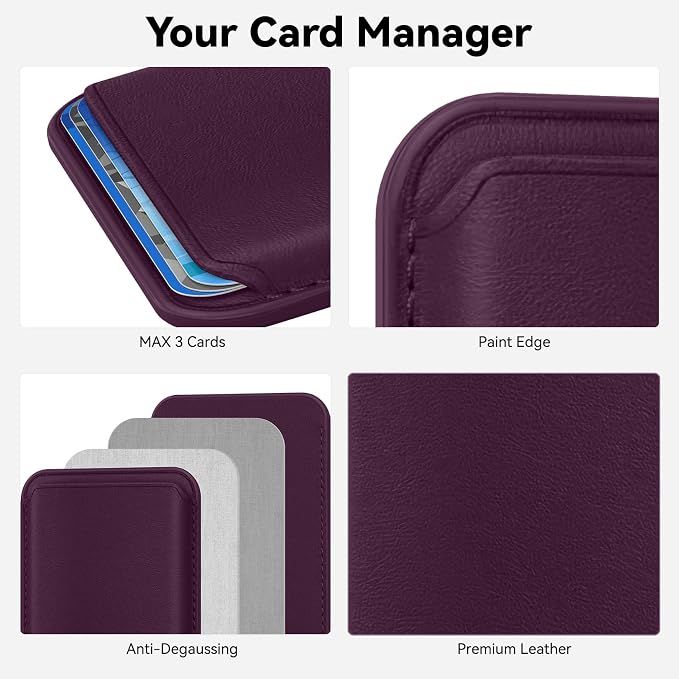 KRTALS Magnetic Wallet Cell Phone Card Holder for Phone Case with Mag-Safe, Stronger Magnetic RFID Leather Phone Wallet Stick on Series of iPhone 17/16/15/14/13/12 and Pro/Promax, Cherry