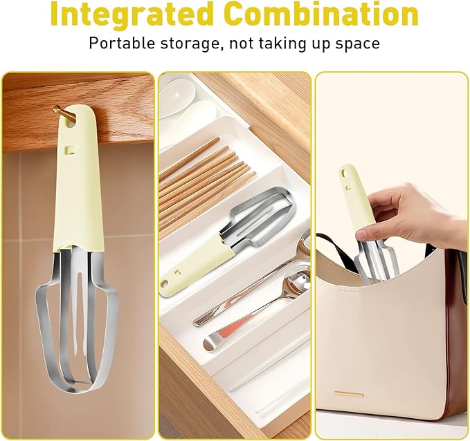 Watermelon Cutter, 3-in-1 Watermelon Fork Slicer, Stainless Steel Popsicle Maker, Multi Melon Cutter for Camping Kitchen Gadgets (Off White)