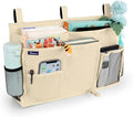 Surblue Bedside Caddy Hanging Organizer Storage Bag Pocket for Bunk, Hospital, College Dorm Rooms, Baby Bed Rails, Camp - 8 Pockets, Large, Beige