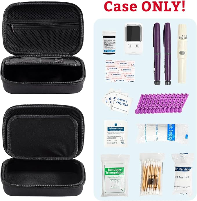 ProCase Diabetes Travel Case for Diabetic Supplies -Black, Small | Hard Storage Bag for Glucose Meter, Insulin Pen, Test Strips, Syringes, Needles & More; Organizer for Diabetic Care Kits