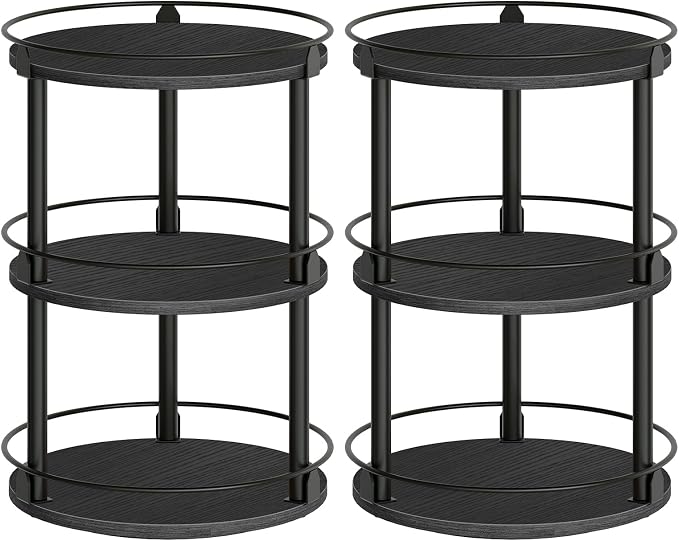 YATINEY Spice Rack, Set of 2 Lazy Susan Organizer, 3 Tier Turntable Organizer For Cabinet, Compact and Versatile, for Kitchen Countertop, Black SR23L2BB