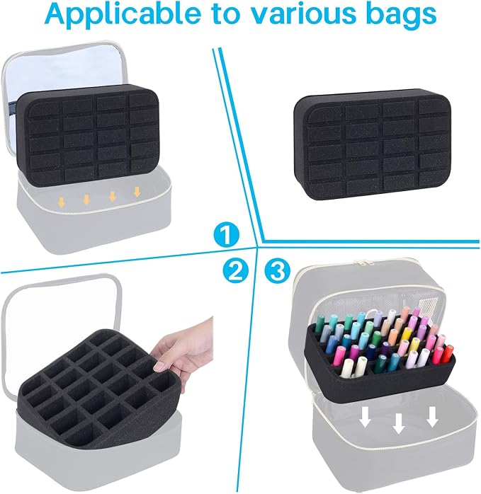 Nail Polish Organizer Holder Foam Pad DIY with 20 Slots for Storage Nail Polish or Essential Oil Tray for Drawers Black