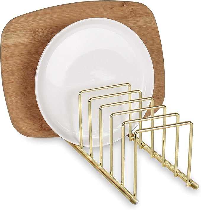 FitWell Kitchen Bakeware Organizer,Plate Racks,Rack for Plastic Lids,Cutting Boards,Cookie Sheets,Pots & Pans Holder,Compact Kitchen Storage,Cabinet Organizer (Gold)