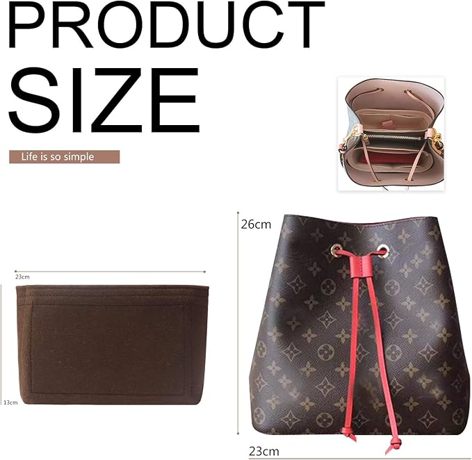 Bag Organizer, Bag Shaper Purse Insert Felt Organizer Fit in NeoNoe Noé and other Bucket Bags - coffee