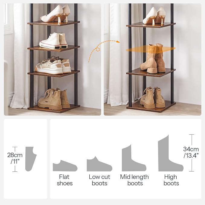 HOOBRO Vertical Shoe Rack, 6-Tier Narrow Shoe Shelf, Shoe Storage Organizer for Small Space, 11" L x 11" W x 39.5" H, Closet, Entryway, Hallway, Bedroom, Rustic Brown and Black BF21XJ01