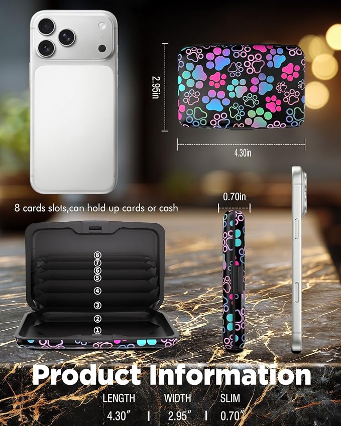 Maicican RFID Blocking Aluminum Credit Card Holder | Slim Metal Wallet for Women & Men, Business Card Case for Travel, Fits Front Pocket, Card holder wallet - colored paw
