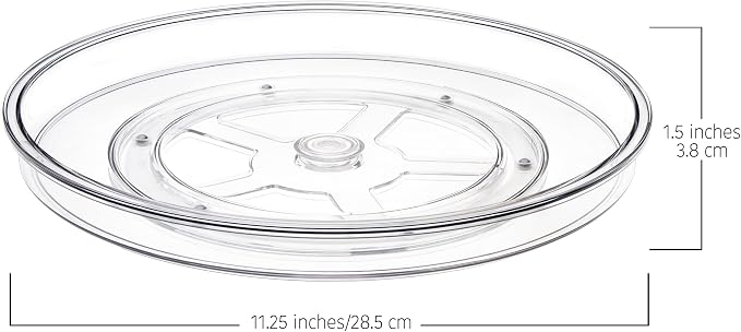 primebox 11" Lazy Susan Organizer. 360 Degree Rotating Turntable for Cabinets, Fridge, Pantry, Bathroom, Under Sink Organizing, Countertops, Vanity, Organizer for Spices Clear 4 Pack