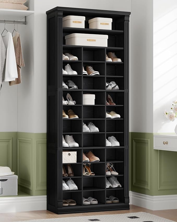 Hzuaneri 13 Tiers Shoe Storage Cabinet, Tall Shoe Cabinet with Cubby, Wooden Shoes Organizer for Closet, 39 Pairs, Shoes Cubby Organizer for Entryway, Hallway, Bedroom, Black SR31004X