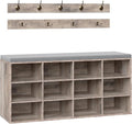 HOOBRO Shoe Storage Bench with Cushion, 39.4" L Entryway Bench with 12 Cubbies, Entryway Hall Tree with Storage, Shoe Cabinet with Coat Rack for Bedroom, Hallway, Holds up to 330 lb, Gray GY112HX01