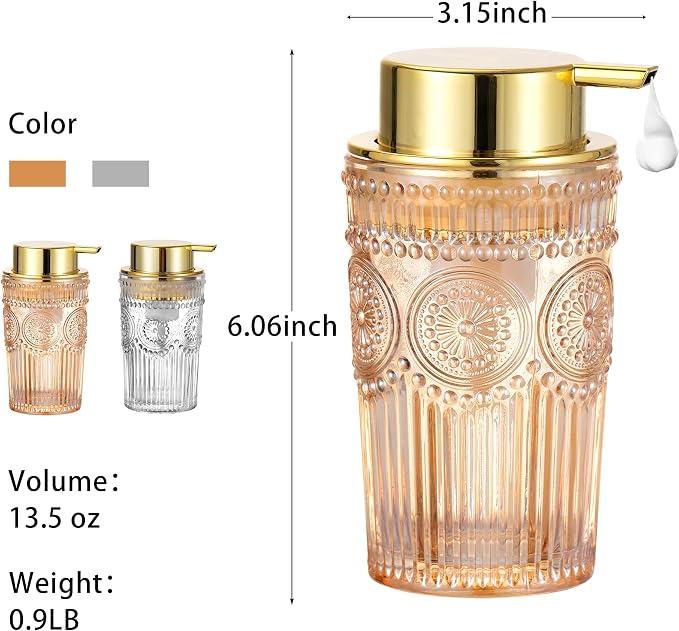 Foaming Hand Soap Dispenser,Glass Foam Soap Dispenser,Refillable Liquid Soap Dispenser,Lotion Dispenser(A4-8-US)