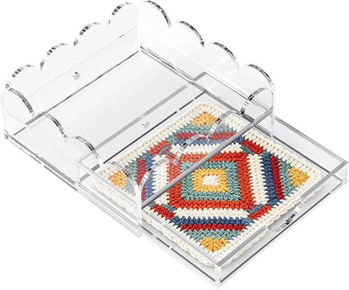 Scalloped Acrylic Tray, 5 x 5 Inch Clear Acrylic Tray with Drawer for Insert Needlepoint Photos, Organizer Tray for Vanity Perfume Jewelry Storage, Acrylic Decorative Tray for Home Decor Gift