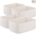 OIASKET 4 Pack Small Storage Shelf Baskets for Organizing, Mini Woven Rope Storage Bins for Towels, Cute Decorative Closet Organizer，Baby Nursery, Gift Empty Baskets -11.81''Lx7.87''Wx4.72''H-White