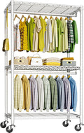 FUTASSI P3 Rolling Clothes Rack, Clothing Racks for Hanging Clothes, Heavy Duty Garment Rack with Wheels, Freestanding Portable Closet Racks 39.4'' W x 14'' D x 78.5'' H, Max Load 470 LBS, White