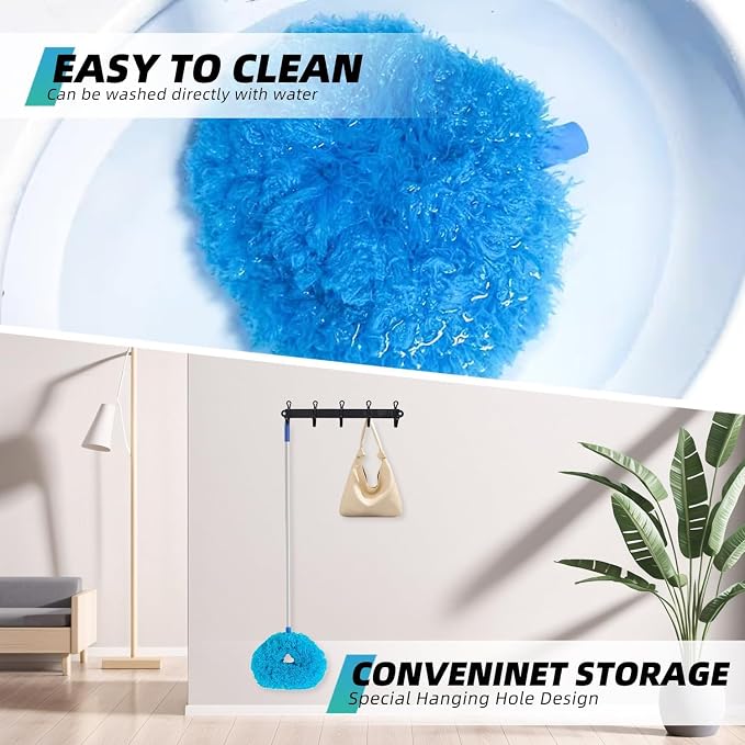 DRQ Ceiling Fan Cleaner Duster, Reusable Microfiber Duster with Extension Pole, 13 to 81 Inch Fan Blade Cleaner, Removable Dusters for Cleaning Walls Bookshelves Door Window Top (Blue)