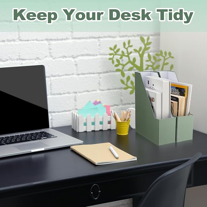 Feifeiya Magazine Holder Set of 6 Sturdy Cardboard Magazine File BOY7116 Beautiful Desk Book Organizer and Storage Box for Documents, Magazines Holder Rack for Shelf Home Office Classroom(Sage Green)