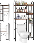 HOMEFORT Over The Toilet Storage with Side Rack, 6-Tier Over Toilet Storage Rack with Adjustable Shelf, Space Saver Bathroom Organizer for Laundry, Balcony, Kitchen,31.5"W x 9.4"D x 65"H,Rustic Brown