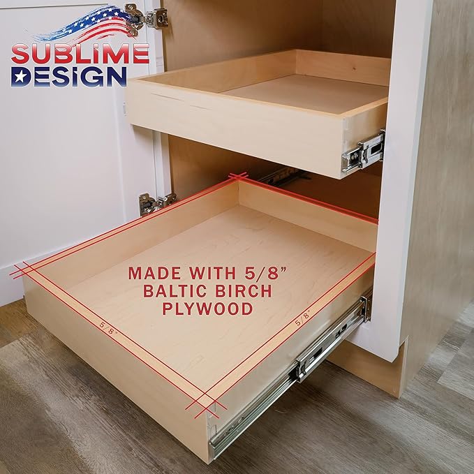 Sublime Design - Standard Size - Pull Out Kitchen Drawers | Slide Out Shelves for Kitchen Cabinets | Pull Out Home Organizer (Side Mounting, 27 Inch W/Drawer Slides (26” Drawer Box))