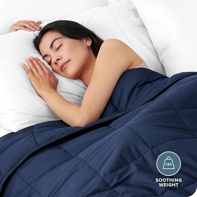 Bare Home Weighted Blanket Full or Queen Size 12lb (48" x 72") for Adults - All-Natural 100% Cotton - Premium Heavy Blanket Nontoxic Glass Beads (Dark Blue, 48"x72")