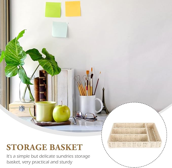 DOITOOL Compartmentalized Storage Basket 4-Section Organizer for Cabinet and Drawer Home Storage Container for Kitchen and Living Room 11.81X7.87X1.96 Inches