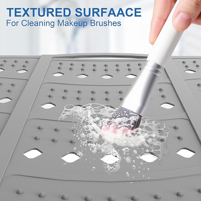 Mofason Bathroom Sink Top Cover Space Saver,Silicone Makeup Organizer Mat for Over Countertop,Small Bathroom Must Haves Accessories Rv Camper Travel Foldable Gadgets-Grey