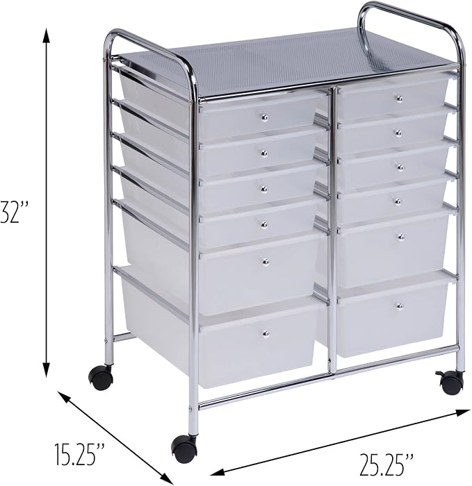 Honey-Can-Do Rolling Storage Cart and Organizer with 12 Plastic Drawers