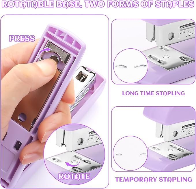 Purple Desk Accessory Kit Cute Office Supplies Set Desktop Stapler Set Includes Staple Remover Hole Punch Tape Dispenser Ballpoint Pen Scissor Mini Box Cutter Tape Measure Paper Clips Sticky Notes