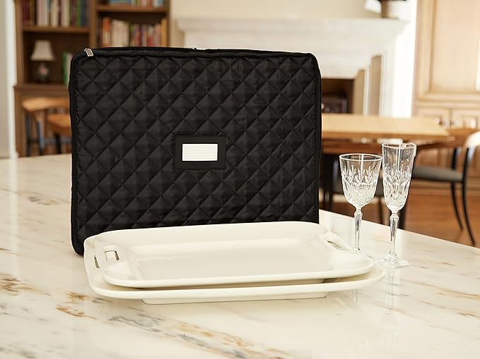 Covermates Keepsakes - Serveware Storage - Padded Protection - ID Window - Stain Resistant - Machine Washable - China Storage, Black