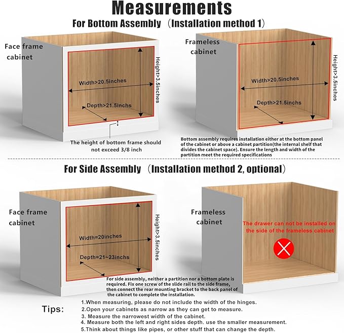 Mulush 20”W x 21”D x 3”H Soft Close Slide Out Wood Drawer Organizer for Kitchen, (Cabinet Width>20.5 inches for Bottom Assembly, Width= 20 inches for Side Assembly)