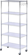 Alera 5-Shelf Wire Shelving Kit with Casters and Shelf Liners, 36w X 18d X 72h, Silver
