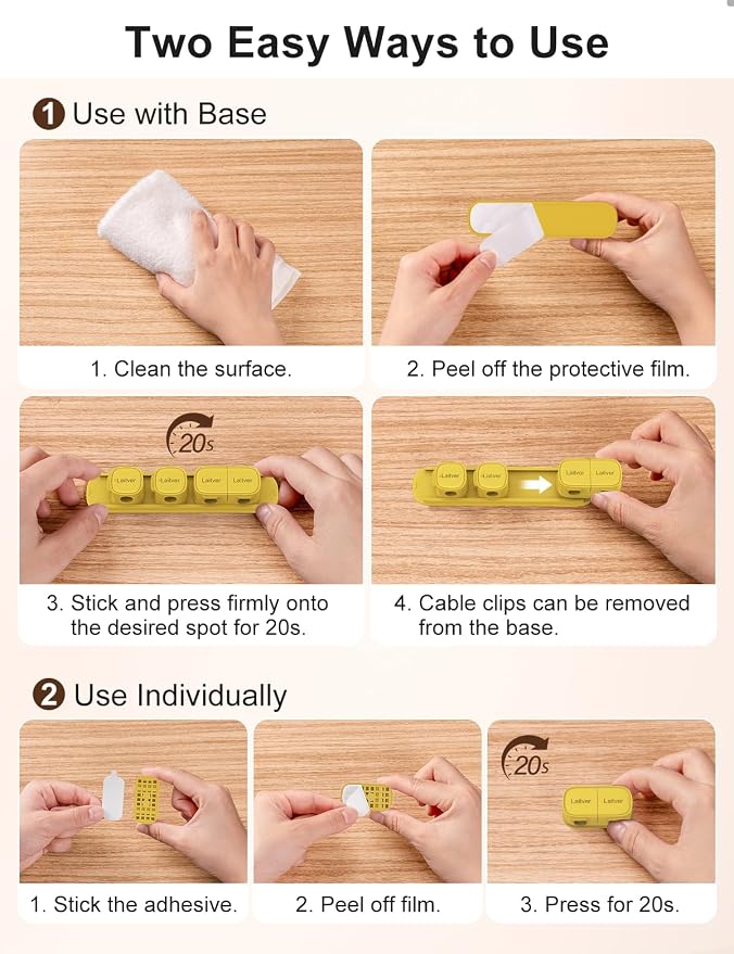 6 Pack Magnetic Cable Clips [1s Open/Lock], Cord Organizer Holder | Strong Adhesive Desk Cable Management- Organize Charging Cords Neatly for Home, Office, Car,Desk, Nightstand-Yellow