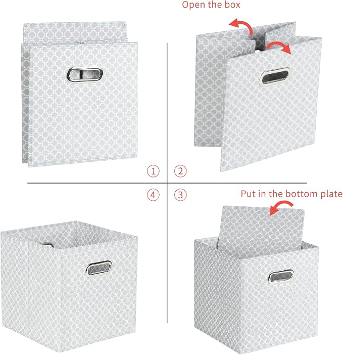 Fabric Cloth Storage Bins,Fabric Cube Organizer with Dual Handles Foldable Cube Storage Baskets for Home Bedroom Storage,Set of 6,（Light Grey）