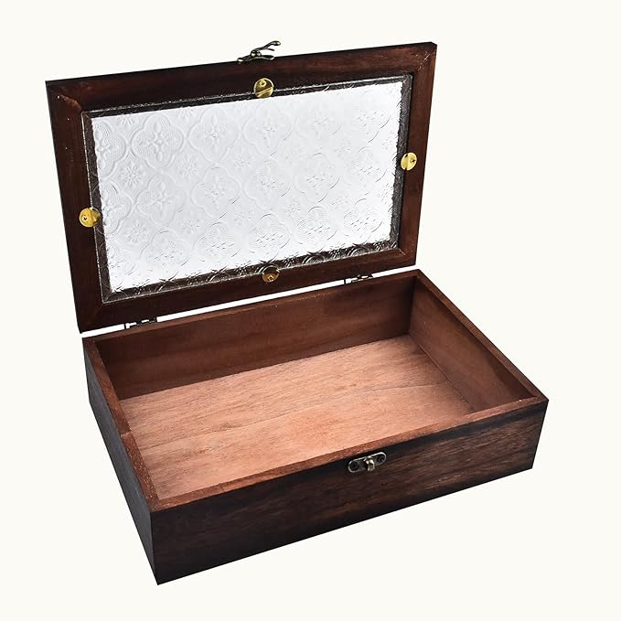Wood Multi-Purpose Clamshell Storage Box Dustproof Storage Boxabletop Display Box (Brown)
