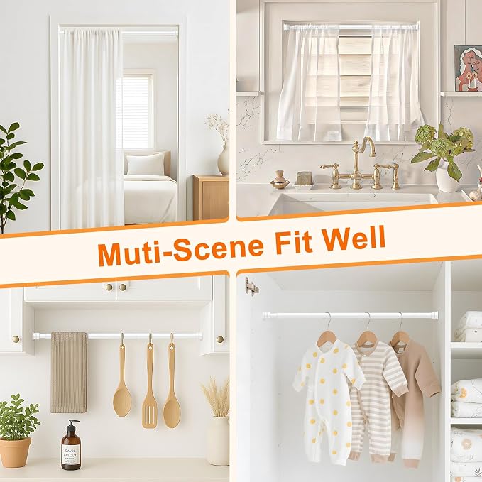 Tension Curtain Rod 26 to 48 Inch Adjustable Tension Rods 6 Pack Expandable Spring Tension Rod White No Drilling for Closet Kitchen Cupboard Wardrobe Door Bookshelf DIY Projects