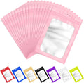 100 PCS Pink Resealable Mylar Bags with Zip and Frosted Clear Window Resealable Packaging Bags Foil Pouch Zipper Bag for Food Self Sealing Storage Supplies 6.29x9.44